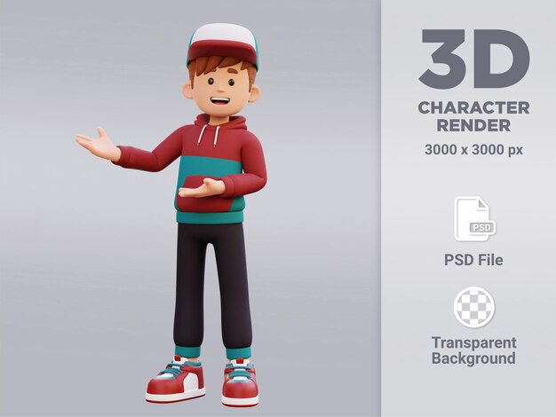 personagem masculino 3d apresentando à direita