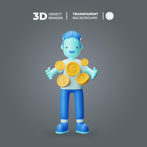 PSD personagem masculino 3d com dinheiro