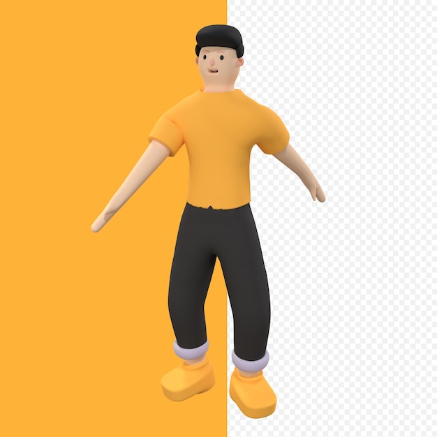 personagem masculino 3d com pose de ambas as mãos para frente e para trás