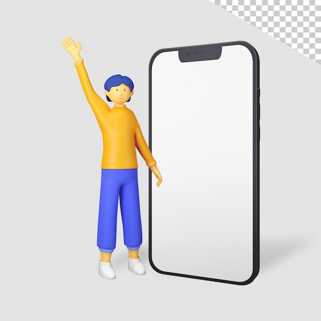 Personagem masculino 3D com telefone