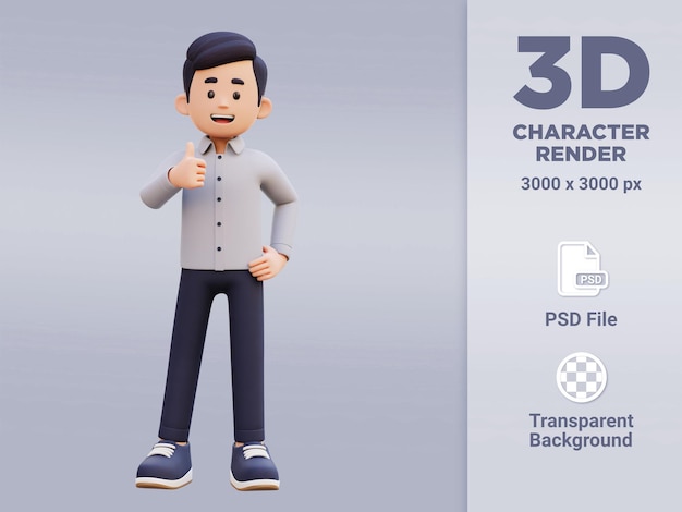 PSD personagem masculino 3d confiante com gesto de polegar para cima