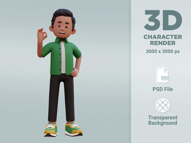 PSD personagem masculino 3d dá sinal de ok