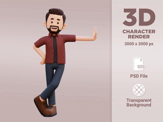 personagem masculino 3d deitado na parede transparente