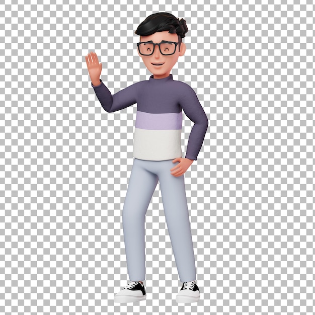 PSD personagem masculino 3d dizendo olá