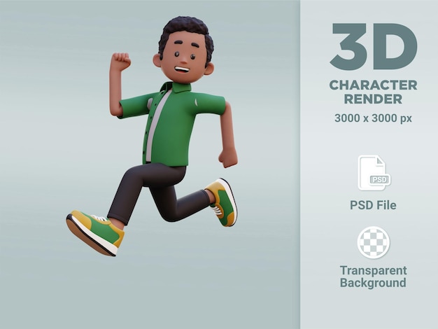 PSD personagem masculino 3d feliz correndo