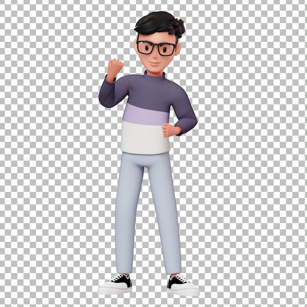 Personagem masculino 3d mostrando o gesto vencedor