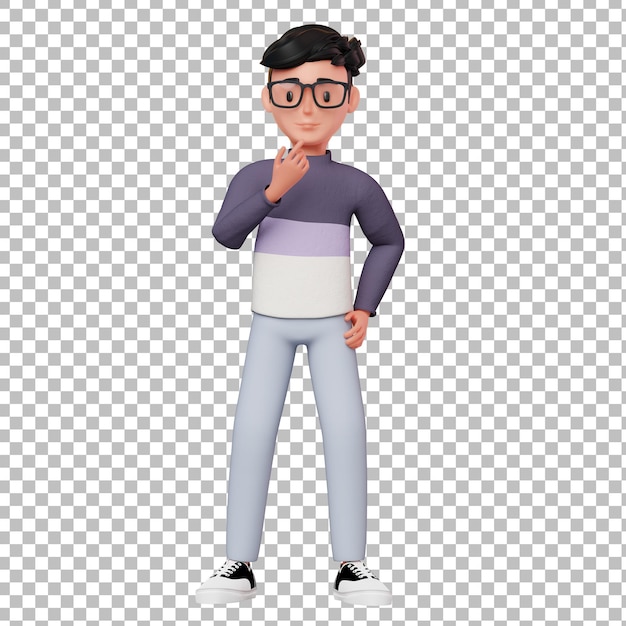 Personagem masculino 3d pensando em algo