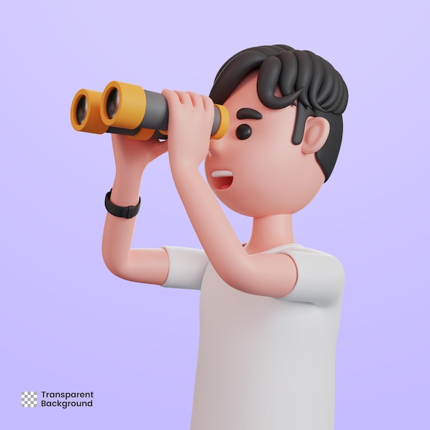 PSD personagem masculino 3d usando binóculos