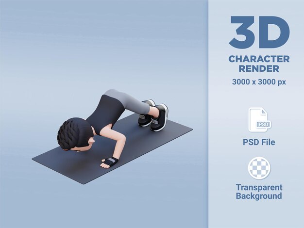 PSD personagem masculino esportivo 3d aperfeiçoando pike push up na academia