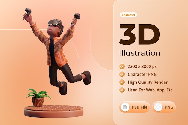 PSD personagem menino com dispositivo de realidade virtual metaverse 3d ilustração