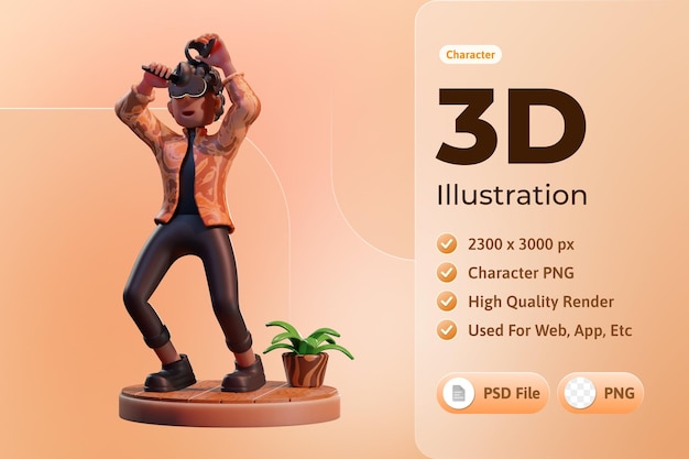 PSD personagem menino com dispositivo de realidade virtual metaverse 3d ilustração