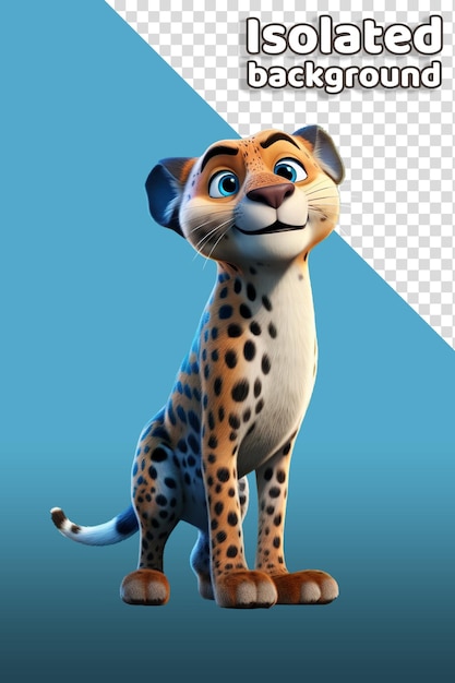 PSD personagens de desenhos animados 3d leopardo jaguar personagem animado de fundo isolado