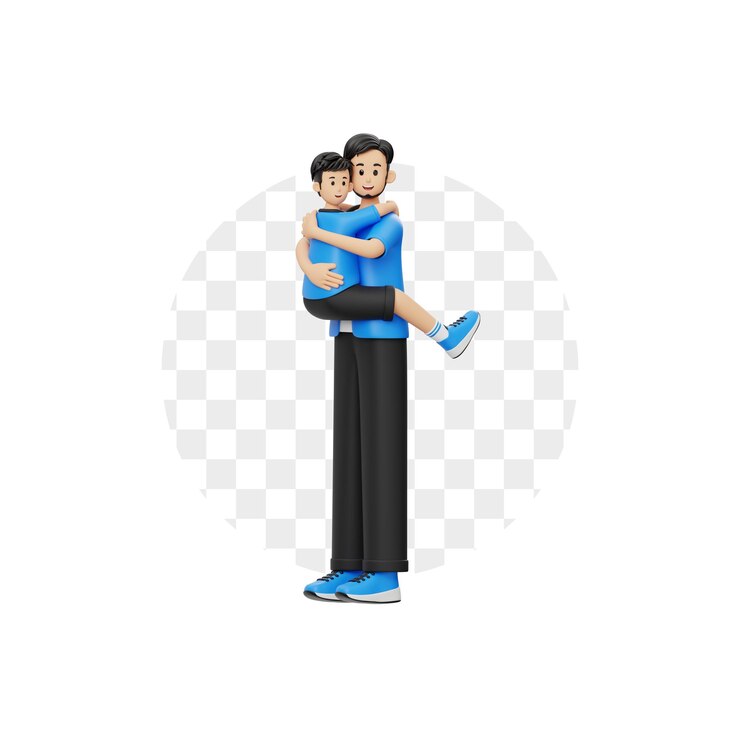 PSD personaggi 3d padre e figlio che si abbracciano