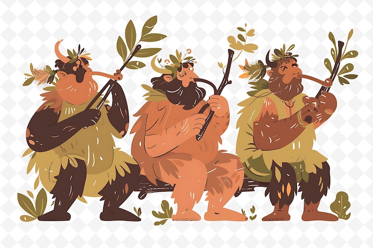 PSD personaggi satirici che suonano la pipa il design è rustico e terroso i flat illustration festival theme art