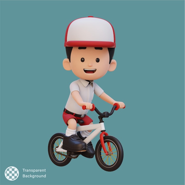 Personaggio 3D bambino va in bicicletta a scuola