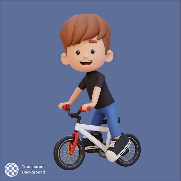 Personaggio 3D bambino va in bicicletta a scuola