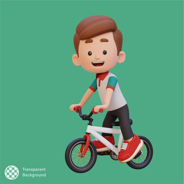 Personaggio 3D bambino va in bicicletta a scuola