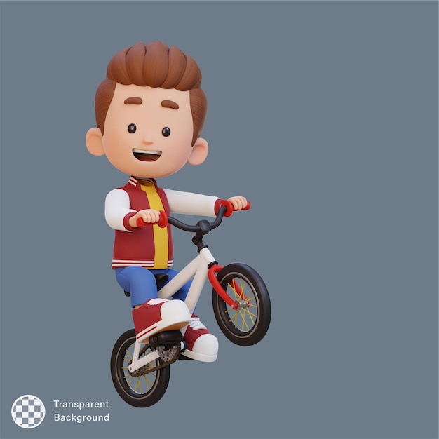 Personaggio 3D bambino va in bicicletta a scuola
