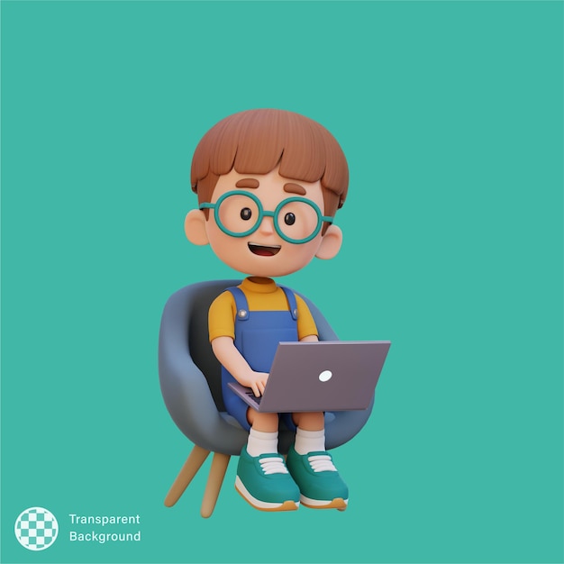 Personaggio 3D che lavora su un portatile