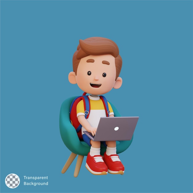 Personaggio 3D che lavora su un portatile