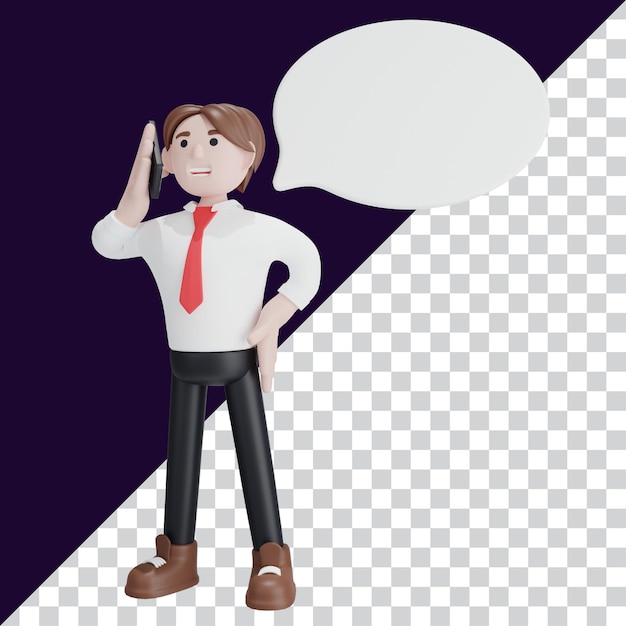 Personaggio 3D di un uomo d'affari che parla sullo smartphone