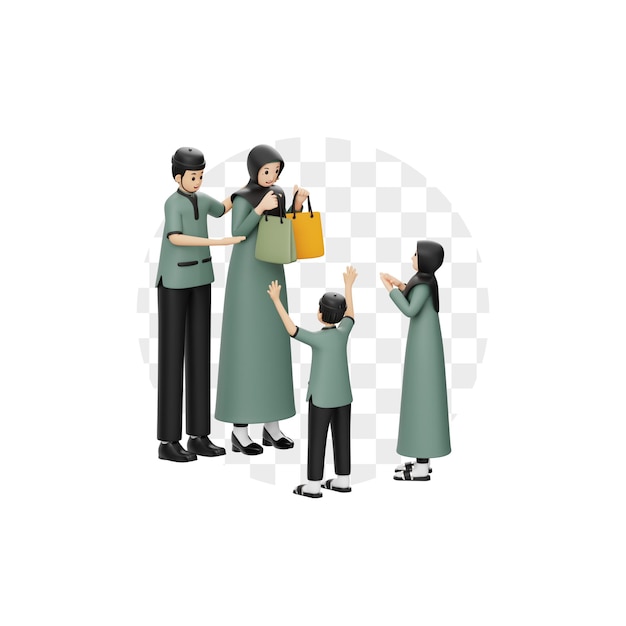 Personaggio 3D Famiglia musulmana che dà un regalo