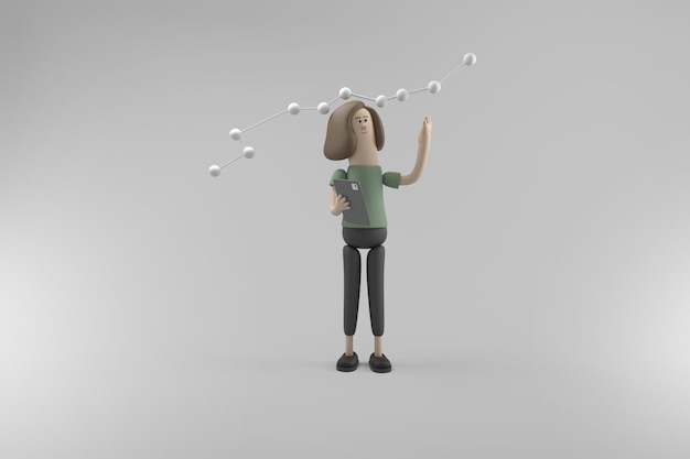 Personaggio 3D giovane donna nel concetto di affari
