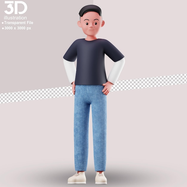 Personaggio 3D in piedi Illustrazione di rendering 3D su sfondo isolato Stile PNG