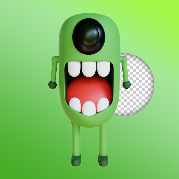 Personaggio 3D Plancton verde Doodle mostro PSD Premium