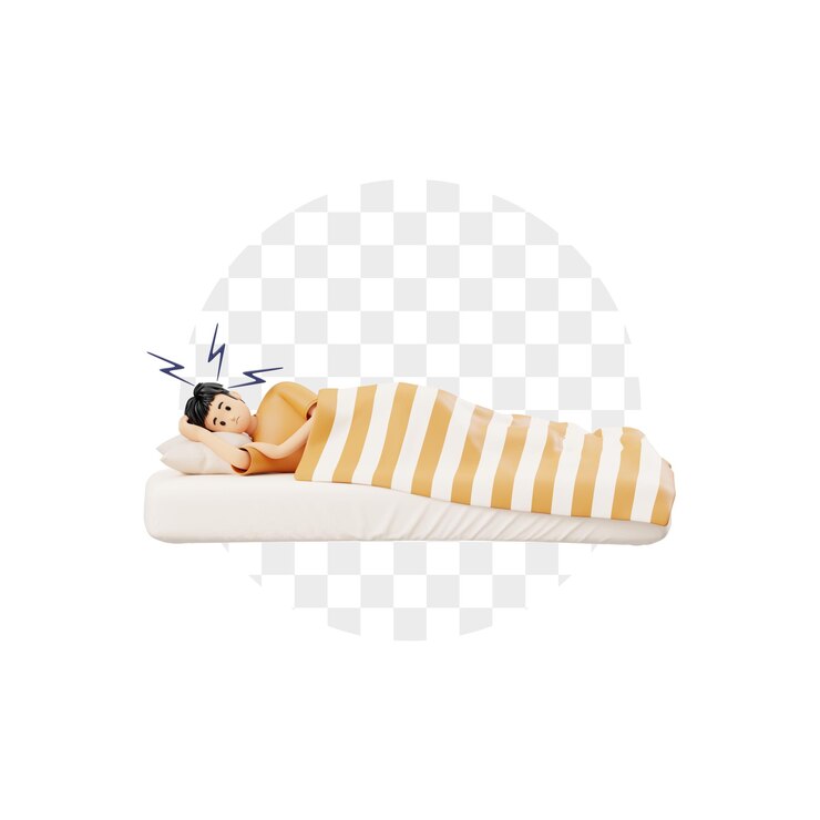 PSD personaggio 3d salute mentale uomo stress e dormire a letto