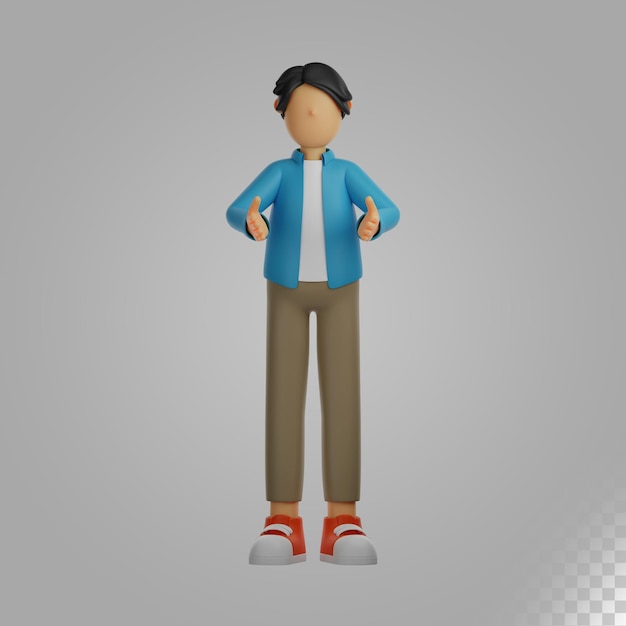 Personaggio 3D uomo che presenta qualcosa
