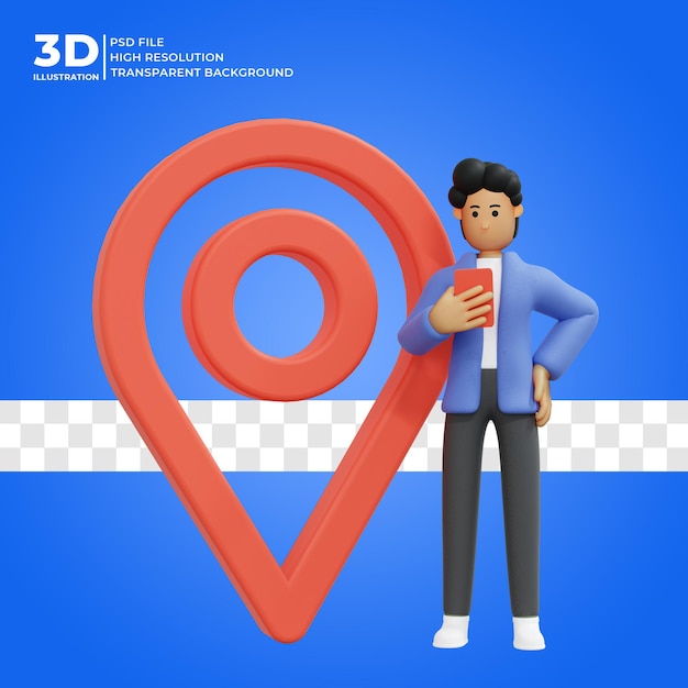 personaggio dei cartoni animati 3d con posizione di marcatura rendering 3d icona 3d psd premium