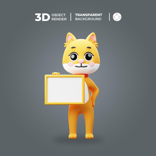 Personaggio dei cartoni animati del gatto 3D che tiene bordo bianco