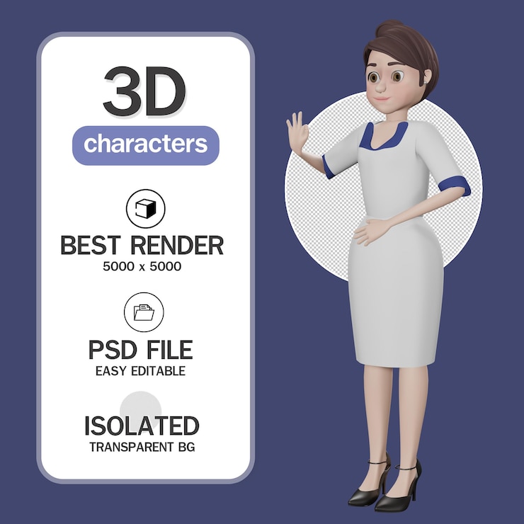 PSD personaggio dei cartoni animati giovane donna d'affari in abito bianco che mostra ok rendering 3d