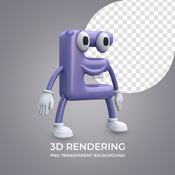 PSD personaggio dei cartoni animati lettera e 3d rendering isolato sfondo trasparente