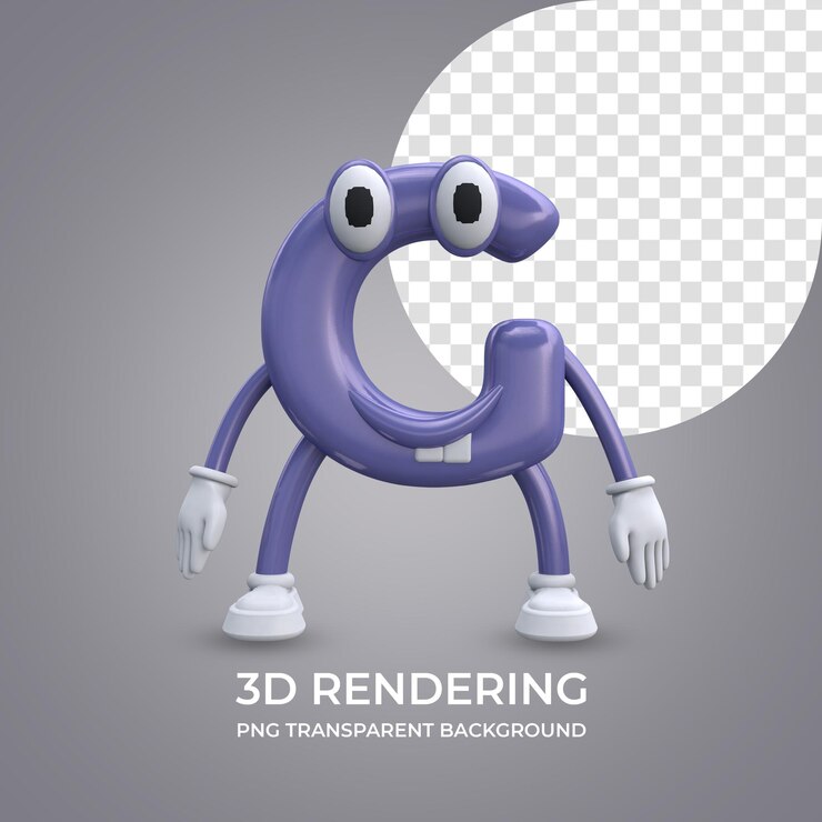 PSD personaggio dei cartoni animati lettera g 3d rendering isolato sfondo trasparente