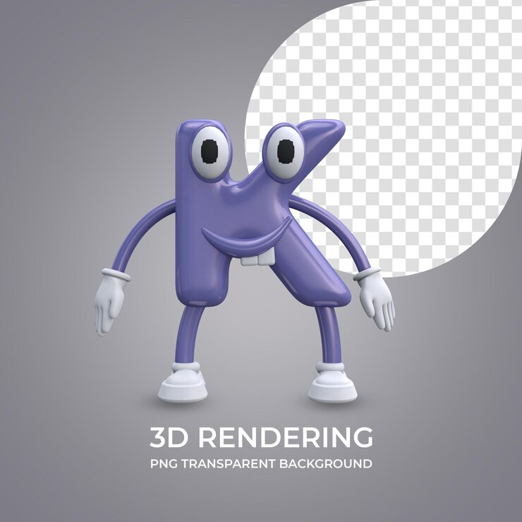 PSD personaggio dei cartoni animati lettera k rendering 3d isolato sfondo trasparente