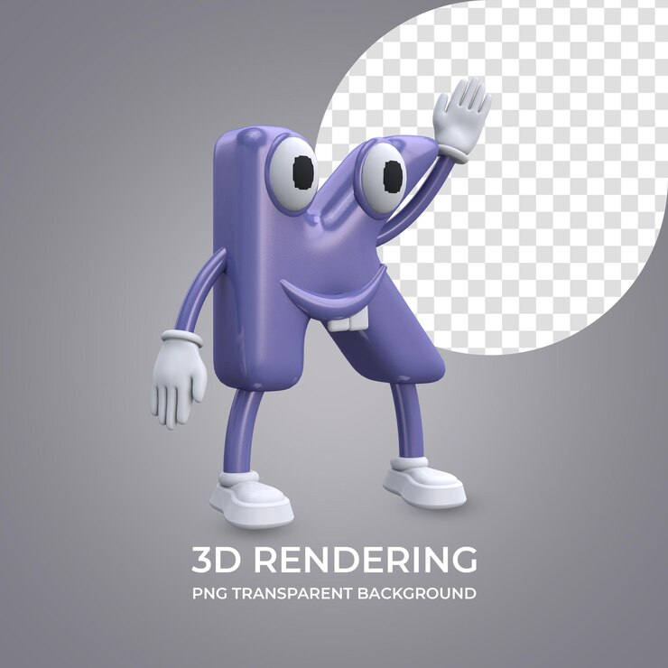 PSD personaggio dei cartoni animati lettera k rendering 3d isolato sfondo trasparente