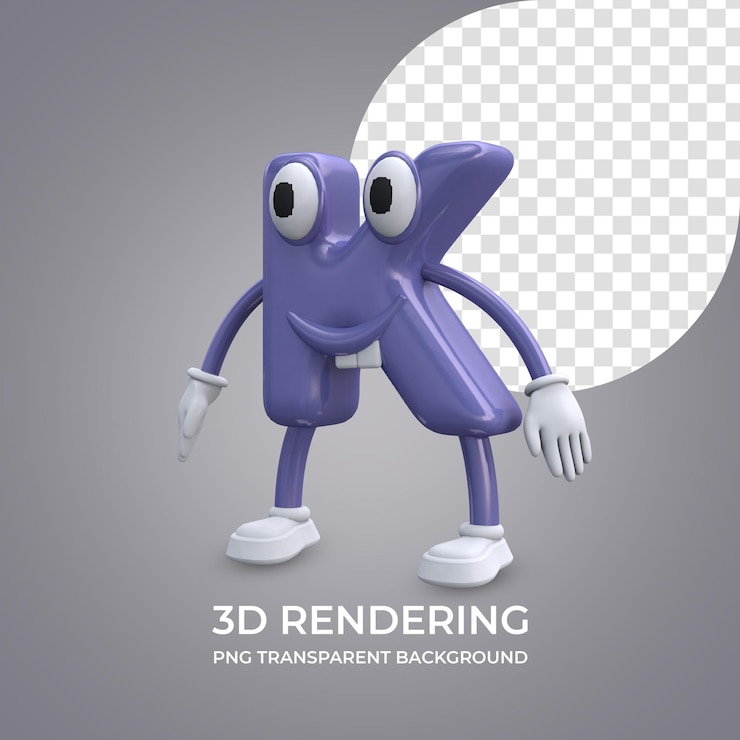 PSD personaggio dei cartoni animati lettera k rendering 3d isolato sfondo trasparente