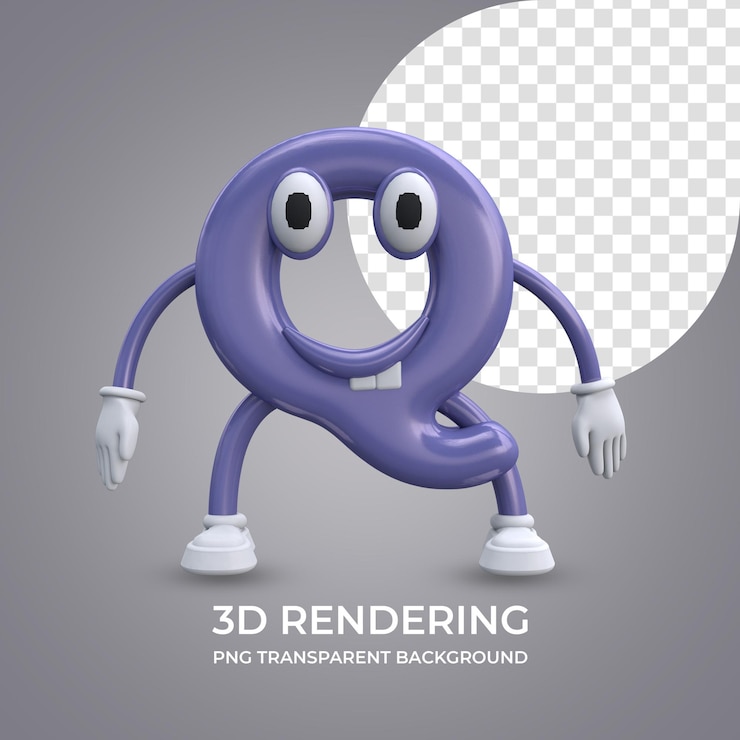 PSD personaggio dei cartoni animati lettera q 3d rendering isolato sfondo trasparente
