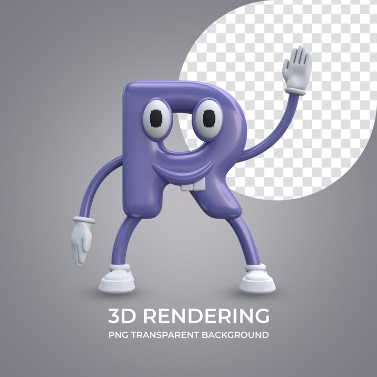 PSD personaggio dei cartoni animati lettera r 3d rendering isolato sfondo trasparente