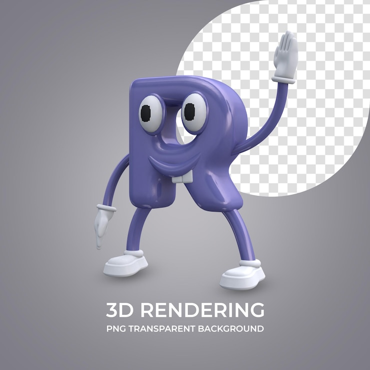 PSD personaggio dei cartoni animati lettera r 3d rendering isolato sfondo trasparente