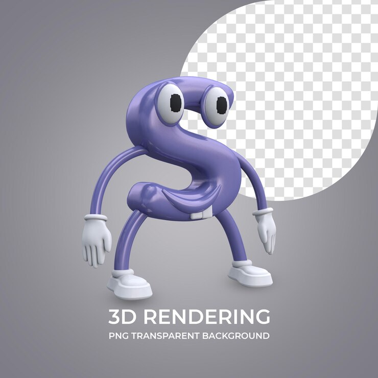 PSD personaggio dei cartoni animati lettera s 3d rendering isolato sfondo trasparente