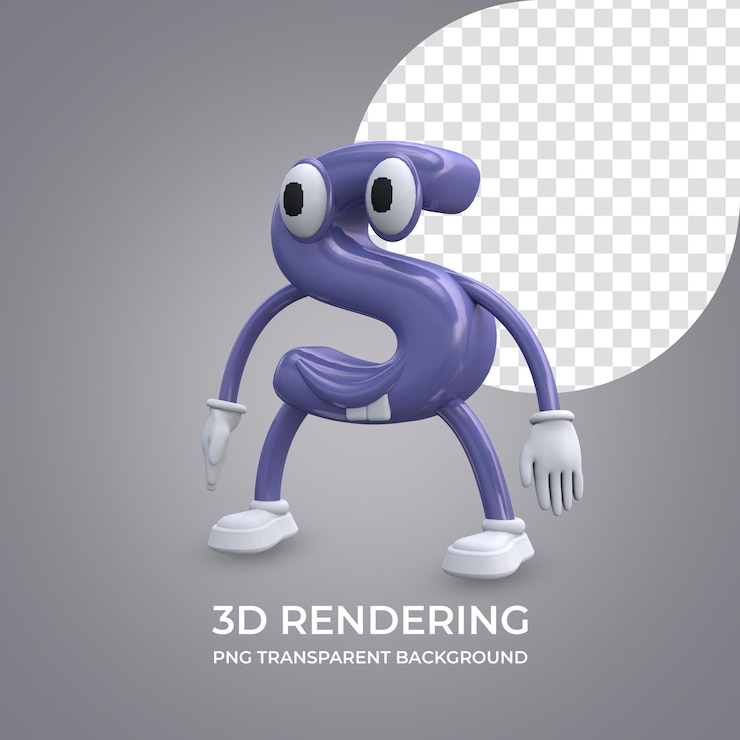 PSD personaggio dei cartoni animati lettera s 3d rendering isolato sfondo trasparente