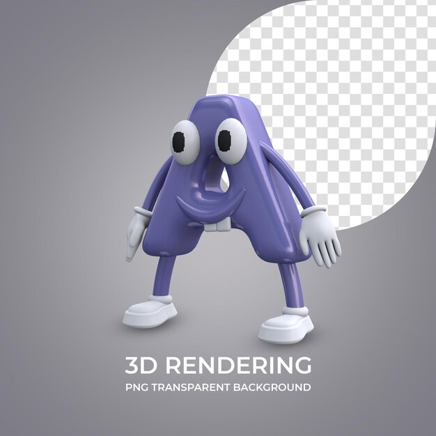 Personaggio dei cartoni animati Lettera Un rendering 3d isolato sfondo trasparente