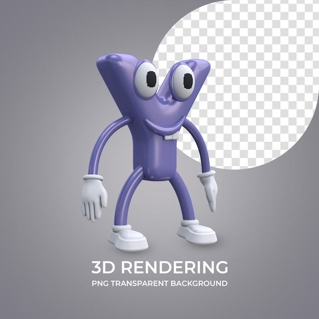 Personaggio dei cartoni animati Lettera Y 3d rendering isolato sfondo trasparente