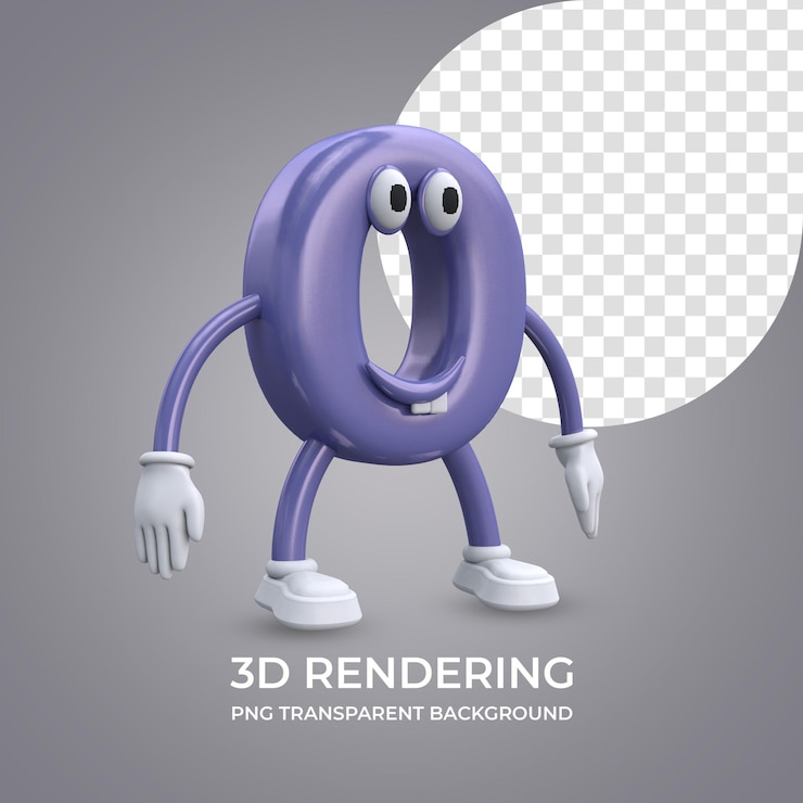 PSD personaggio dei cartoni animati numero 0 rendering 3d isolato sfondo trasparente