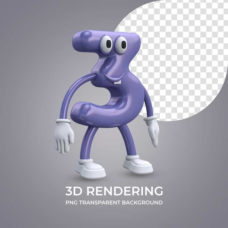 PSD personaggio dei cartoni animati numero 3 rendering 3d isolato sfondo trasparente