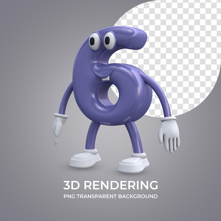 PSD personaggio dei cartoni animati numero 6 rendering 3d isolato sfondo trasparente
