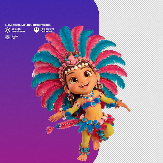 Personaggio di carnevale 3D con costumi e accessori festivi